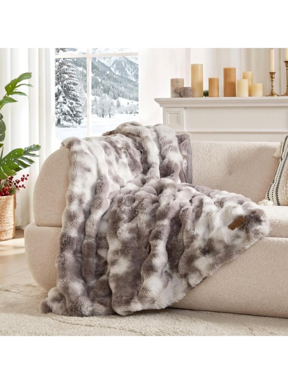 Cozy Faux Fur Dog Blanket for Couch, 50"x60", Soft Tie-Dye Gray Throw